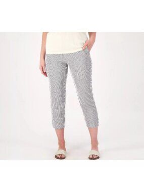 Susan Graver Regular Pants Plus Size 24 Stripe Stretch Seersucker Crop Black NEW
